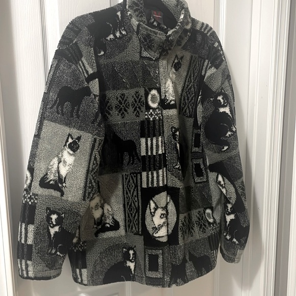 Mazmania Jackets & Blazers - Vintage Cat Lover Fuzzy Fleece Zip Up Jacket - Mazmania